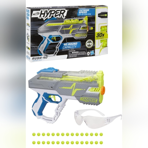 Nerf Hyper Rush-40 Gun, Eyewear & 2  50 Round Reload Canister's! RTG ALL NEW - Picture 1 of 14